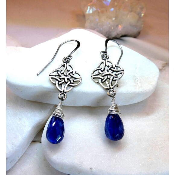 Celtic Knot Kyanite Sterling Silver Earrings Scottish Wiccan - Picture 1 of 7